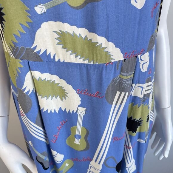 80's Vintage Reyn Spooner Hawaiian Midi Dress Ukelele Rare Print Rayon Sz Small - Picture 5 of 16